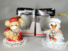 Set of 2 Caring Critter Chimer Christmas Ornaments with Bells Mouse and Goose