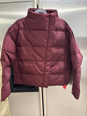 Theory Offset Puffer Jacket Dark Current Burgundy Large NWT