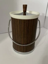 Vintage Ice Bucket-Kromex Wood Grain Chrome Mid Century Modern-Insulated
