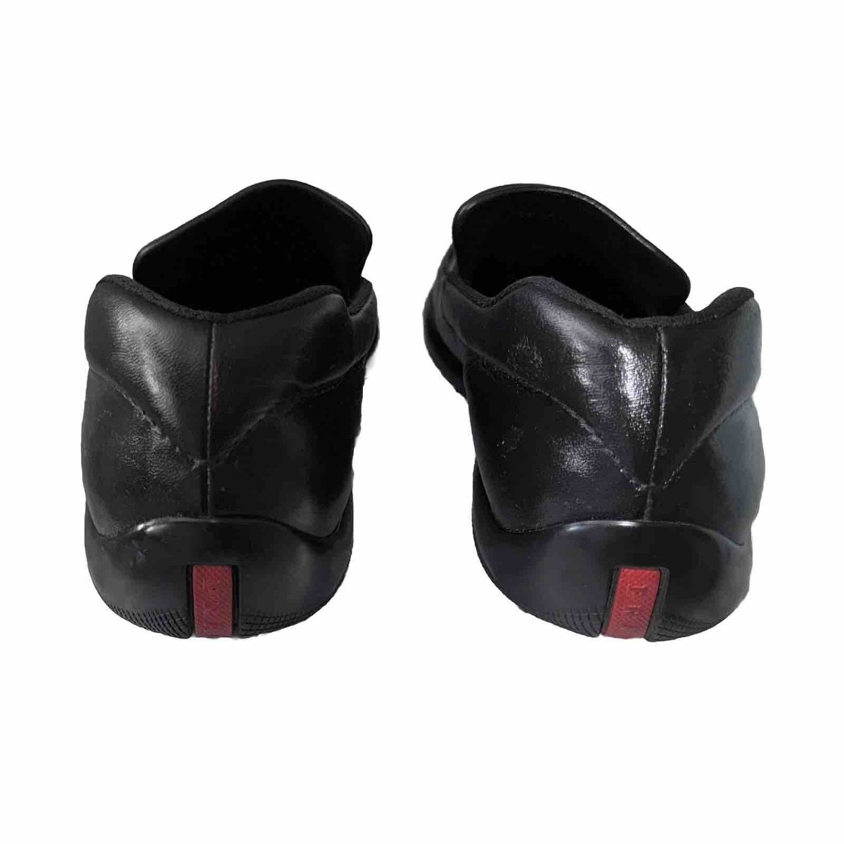 Prada Black Leather Rubber Triangle Logo Linea Rossa Loafer