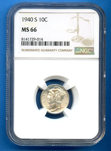 1940 S NGC MS66 Mercury Dime US Mint Silver Coin 10c Non Designated FS-501