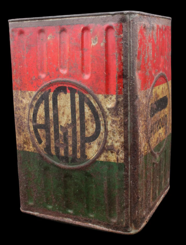 Ancien Bidon Italien Boite Huile Gaz Benzina AGIP Auto Motor Oil Tin No Shell - Photo 3/4