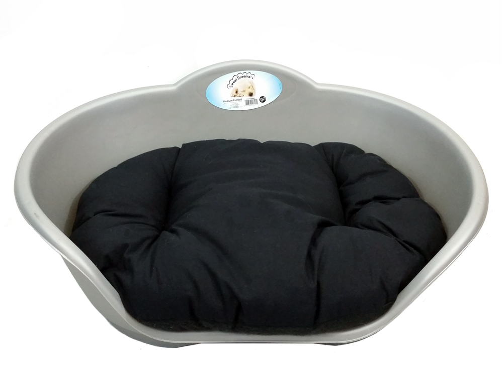 SMALL Plastic SILVER Pet Bed With BLACK Cushion Dog Cat Sleep
