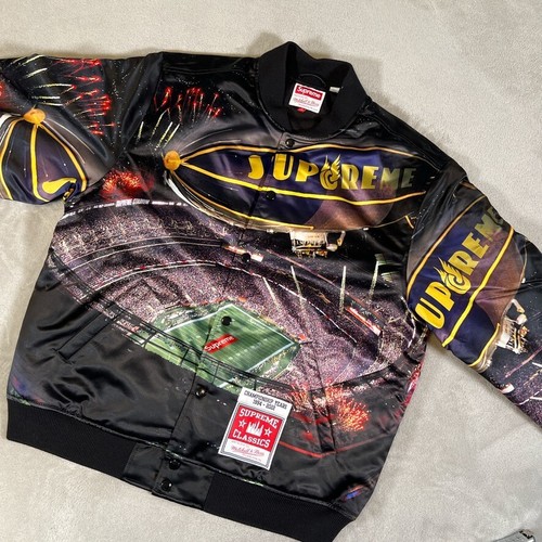 Supreme Mitchell & Ness Blimp Logo Stadium Jacket AOP Black Men's Size Large - Picture 12 of 14