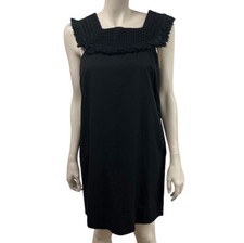 Womens Madewell Size 2 Black Sundream Fringe Dress Pockets Lined Keyhole