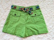 90s Y2K Girls 14 Lee Green Shorts W Matching Embroidered Belt Adjustable Waist