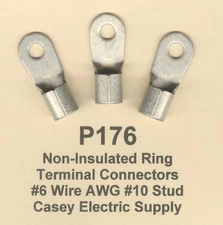 10 Bare RING Lug Brazed Barrel Terminal Connector #6 Wire Gauge AWG #10 Stud USA