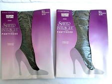 VTG..TWO PAIRS..SHEER INTRIGUE..TEXTURE..BLACK..PANTYHOSE..NEW..sz QUEEN