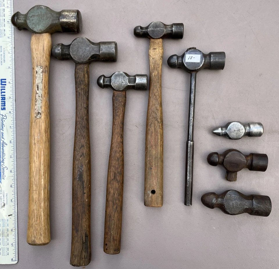 Lote de 5 martillos de madera Ball Peen de colección/3 cabezas de martillos: artesano/Vaughn/Fairmont Foto 2 de 4