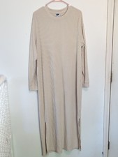 Old Navy Cream Beige Crew Neck Long Sleeve Ribbed Maxi Dress With Slits Extra Lg