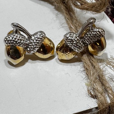 Vintage Acorn Screw Back Earrings Gold Silver Tone Fall Cottagecore Woodland
