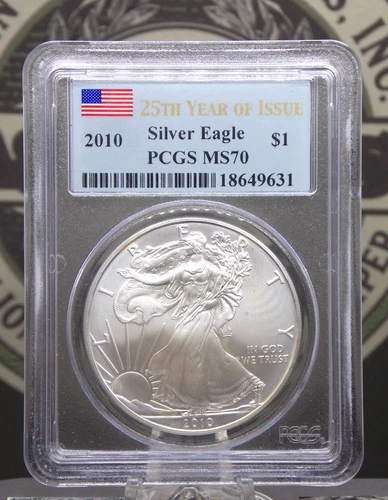 2010 American SILVER Eagle *25th Anniversary* $1 PCGS MS70 #631 *SPOTTY* ECC&C