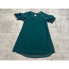 My Michelle Dress Womens XS Green Shift Velvet Burnout Flutter Sleeve Mini