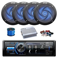 JVC Marine BT AM/FM Receiver, Amp w/Kit, 4X 6.5" 240W LED Black Speakers,Wire