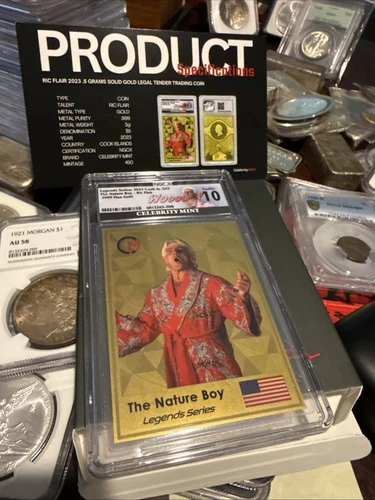 2023 RIC FLAIR .5 GRAM PURE GOLD LEGAL TENDER TRADING CARD NGC X