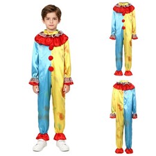 Boys Bodysuit Kids Clown Halloween Jumpsuit Dress Up Outfits Jester Costume
