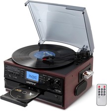 10 in 1 Bluetooth in/Out Record Player 3 Speed Vinyl Vintage Turntable CD Player