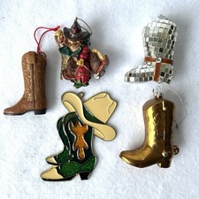 LOT OF 5 Texas Christmas Western Ornaments Vintage Cowboy Boots Fast Shipping