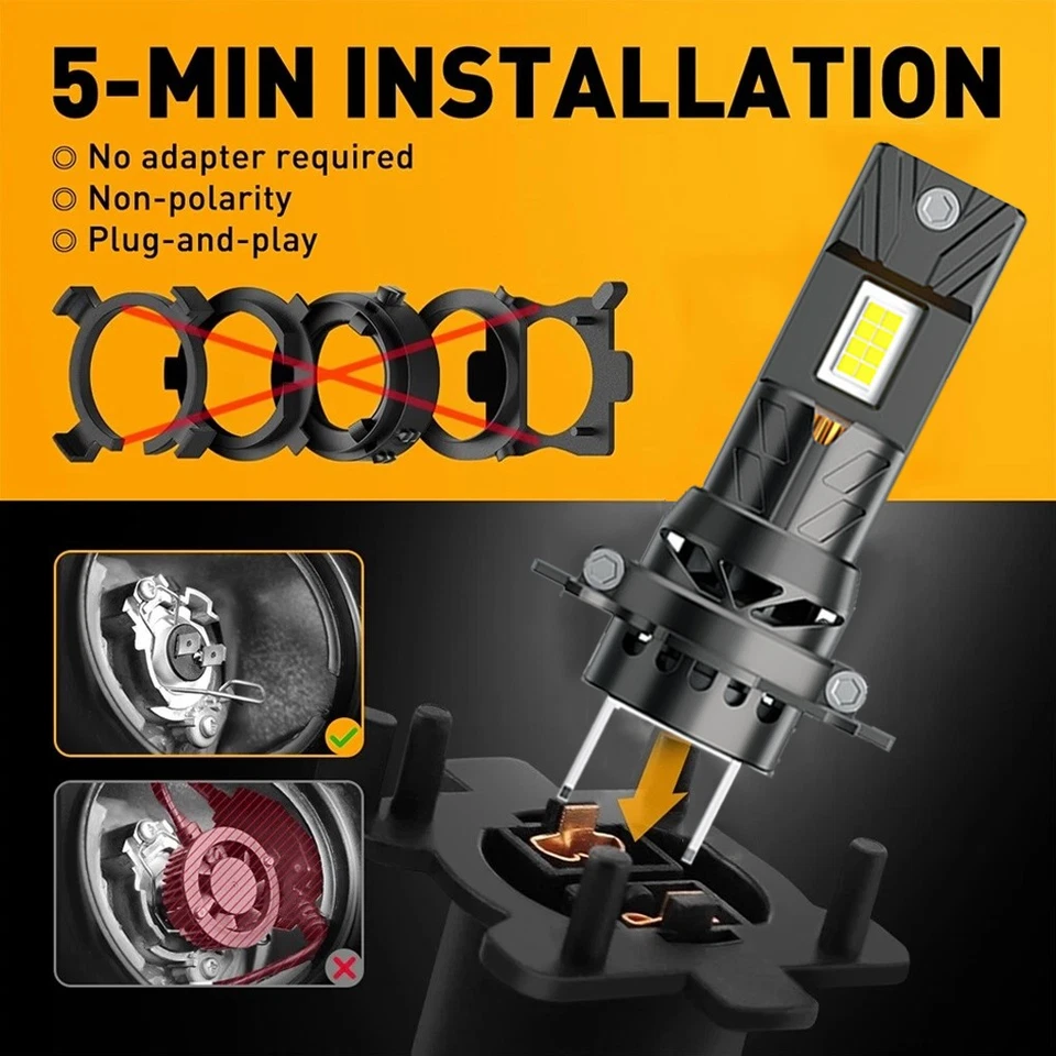 2x H7 For Citroen C3 C4 Picasso C5 C6 C8 DS3 DS4 DS5 Headlight Bulbs LED White - Image 4 of 4