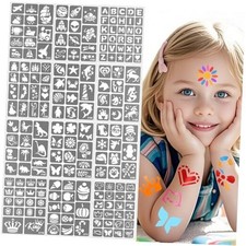 183PCS Temporary Tattoos, Paints Kit on Face and Body, Girl Boy Stencil