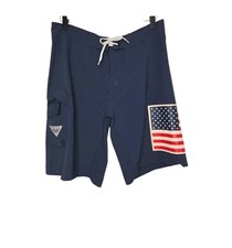 Columbia Mens PFG Blue Outdoor Fishing Patriotic American Flag Swim Trunks 32