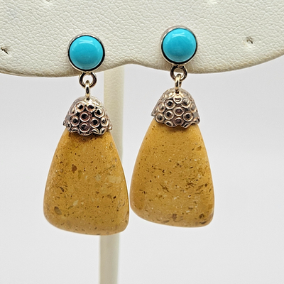 #ad HSN Sterling Silver Turquoise and Picture Jasper Drop Dangle Earrings 1.5quot; $35.00