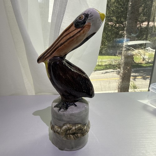 Pelican Statue Glazed Ceramic Brown/Yellow 7.5 “ Home Decor Bird Art Dec Outdoor