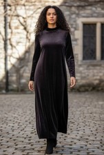 Express Luxury Dark Purple Mock Neck Long Sleeve Velvet Velour Maxi Dress 13/14