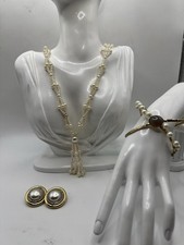 Vintage Faux Pearl Jewelry Set Necklace Bracelet Earrings Bridal Wedding