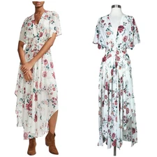 Maje | Rachelle Floral Flowy Romantic Asymmetric Boho V Neck Designer Maxi Dress