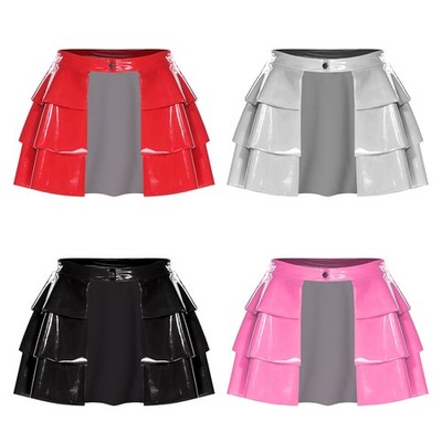 Damen Mini Plissee-Design Outfit Sexy Punk Festlich A-Linie Kostüm Röcke Leder
