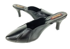 Vintage 90s PASSION Black Leather Scalloped Heels Mules Size 7/7.5 NEW