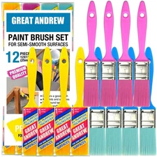 12 PCS Small Paint Brushes 1 Inch For Acrylic Oil Crafts DIY Walls Touch Up