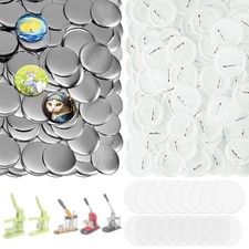 100 Sets 3 Inch Button Maker Supplies, 75mm Round Badge Parts with Metal Cove...