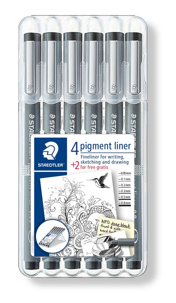 Staedtler Pigment Liner Bonus Sketch Set Of 6 Liners For Office Product