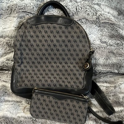 Dooney & Bourke Gray Black Monogram Zip Backpack with matching wristlet 