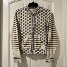 Lucky Brand Lotus Softest Knitwear Sweatshirt Hoodie Full Zip Floral Striped S