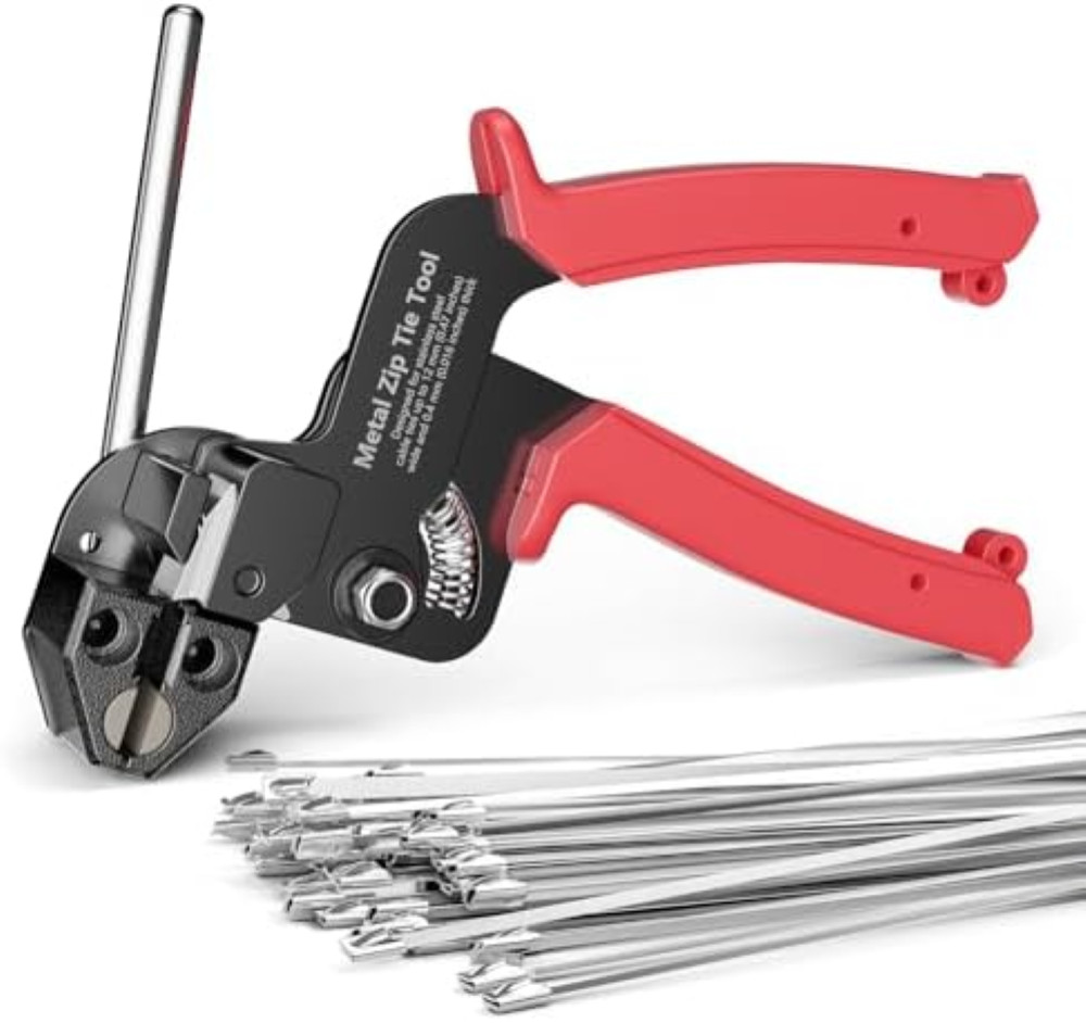 Pistola per fascette in acciaio inossidabile, strumento speciale per il fissaggio e il taglio di fascette metalliche, con 100 fascette da 11,8 pollici