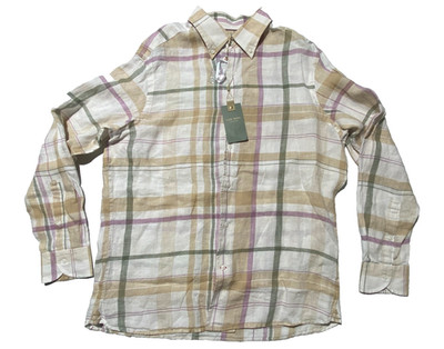 NEW- Size L Mens Cremieux Cape Town Long Sleeve Button Down Shirt Linen Plaid