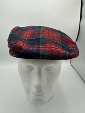 Pendleton Wool Flat Cap Plaid Tartan Newsboy Hat Red Blue USA Made Size Medium