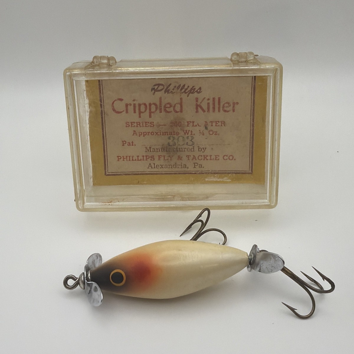 Vintage Phillips Crippled Killer Fishing Lure with box and papers