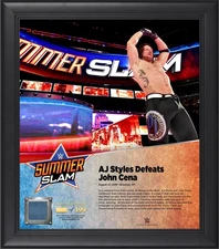 AJ Styles WWE Framed 15x17 2016 SummerSlam Collage w/Piece of MU Canvas - LE 199