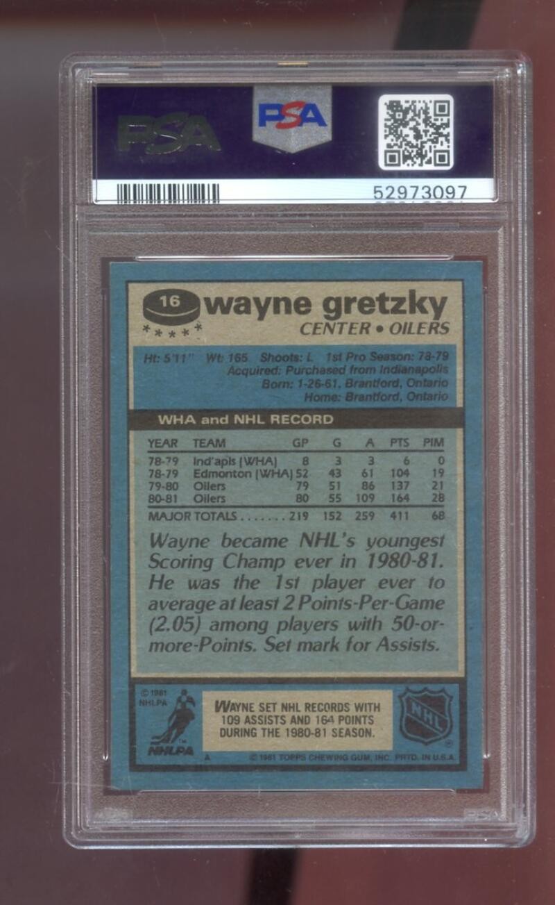 1981-82 Topps #16 Wayne Gretzky PSA 8 Graded Hockey Card NHL 1982 Edmonton Oiler view 2