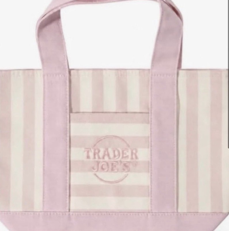 Set of 2 Trader Joe's Canvas  Tote Bag Pink/White Stripe 10x12x10 in