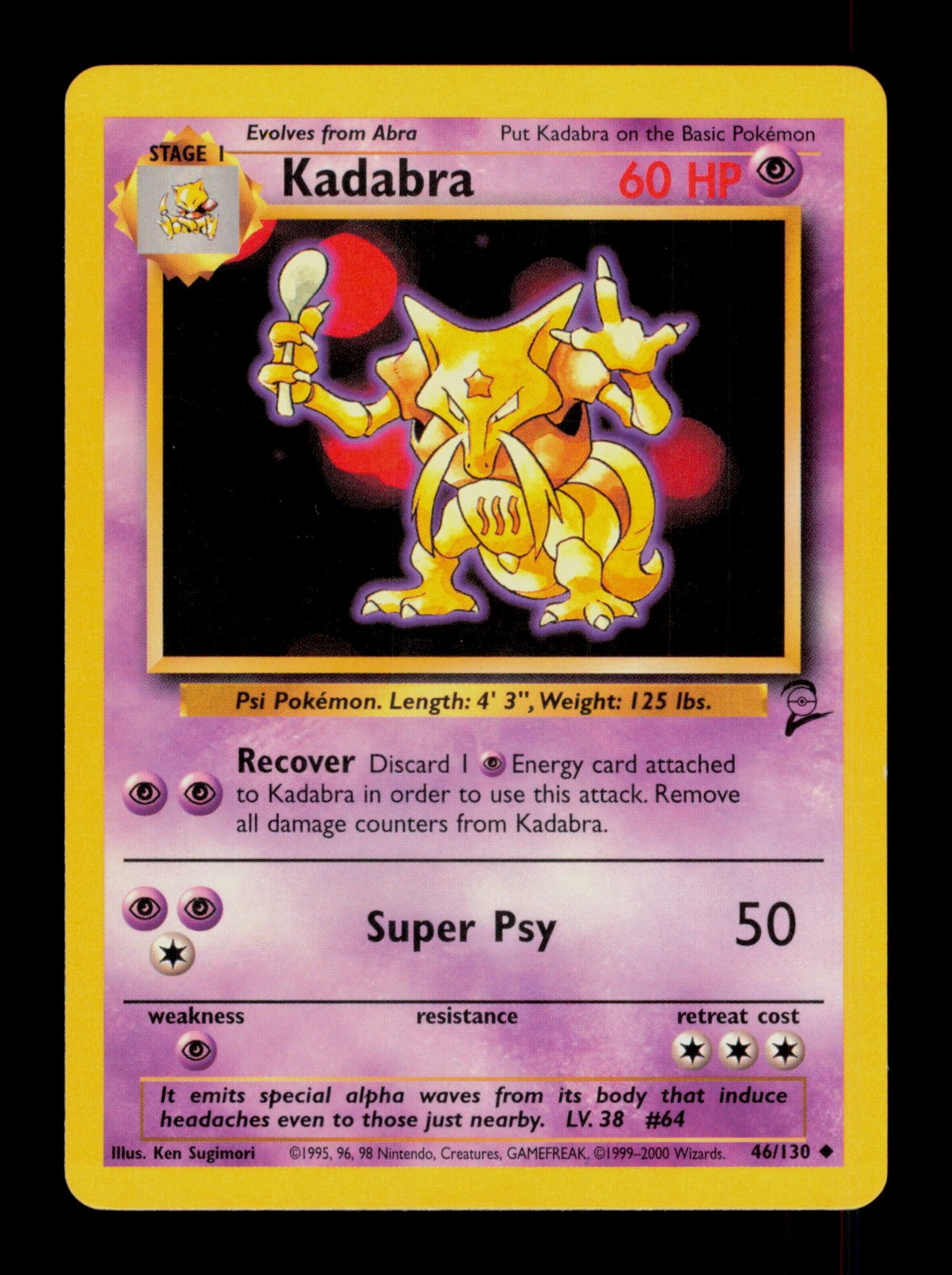 Kadabra 46/130 Pokemon Base Set 2  Trading Card TCG