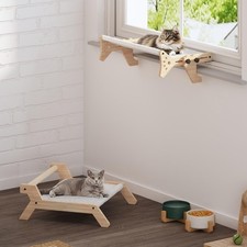 2 Set Natural Cat Window Perch, Hammock, Support Legs, Indoor, Soft Plush Bed