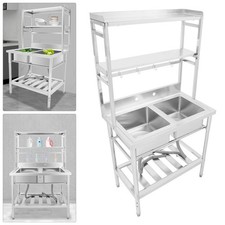 2 Compartment Sink Kitchen Rack Commercial Stainless Sink Free Standing Sink