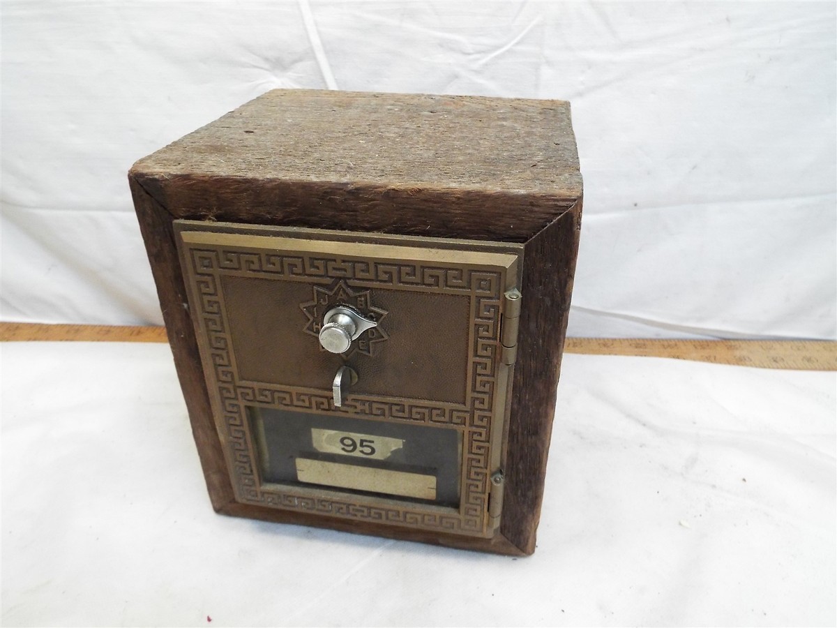 Antique USPS Greek Key Mail Large Post Office Box Door US Brass