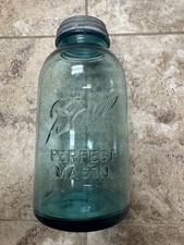 Vintage Ball Perfect Mason Blue Jar Made in USA #1 Half Gallon with lid