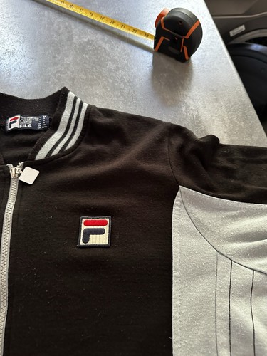 retro fila settanta track top Jacket Black White Small 80s Casuals Vintage Borg - Picture 2 of 4